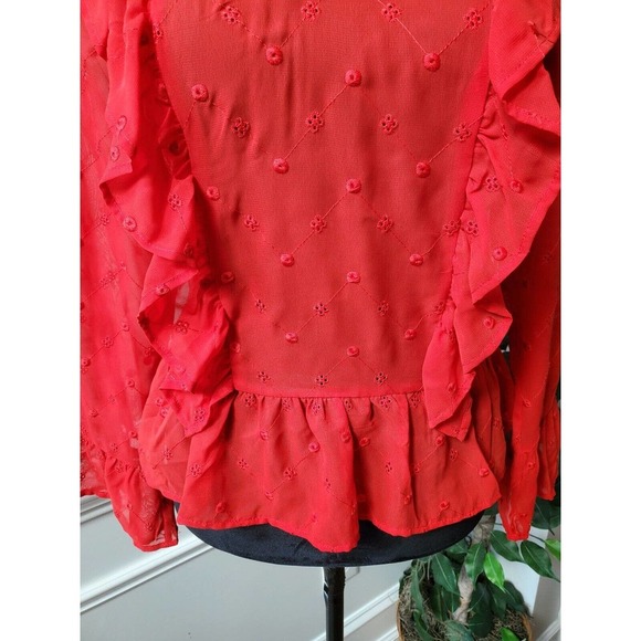 Soho New York & Company Women Red Polyester V-Neck Long Sleeve Top Blouse Small - Picture 3 of 11
